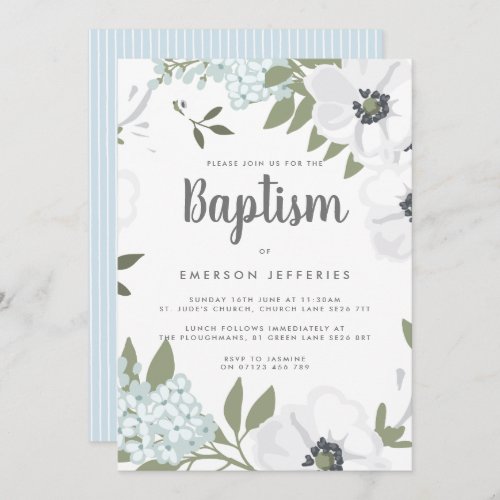 Watercolor Anemone Blue Baptism Invitation