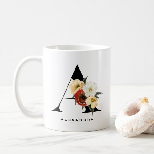 Watercolor Anemone Botanicals Letter A Monogram Coffee Mug