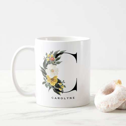 Watercolor Anemone Botanicals Letter C Monogram Coffee Mug