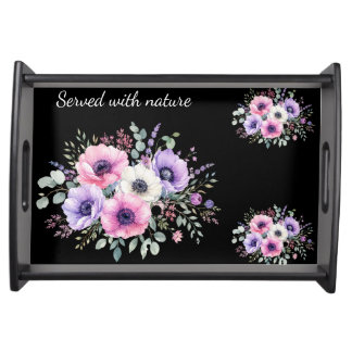 Watercolor Anemone Floral Botanical Serving Tray