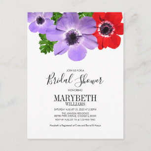 Watercolor Anemone Floral Bridal Shower Card