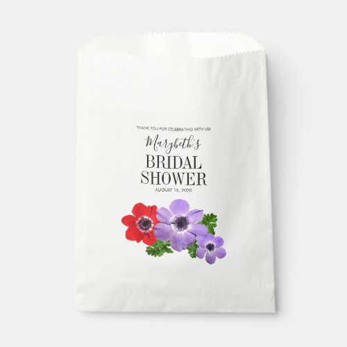 Watercolor Anemone Floral Bridal Shower Favor Bag