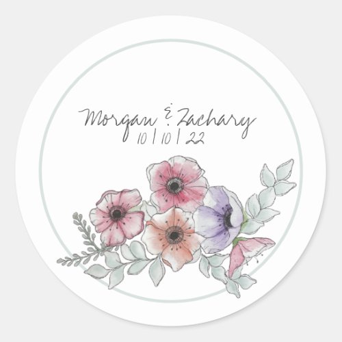 Watercolor Anemone Floral  Classic Round Sticker