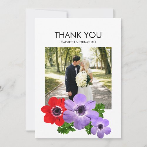 Watercolor Anemone Floral Thank You Photo Card