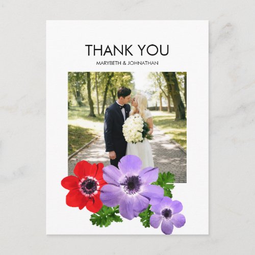 Watercolor Anemone Floral Thank You Photo Postcard