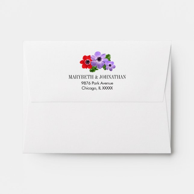 Watercolor Anemone Floral Wedding A2 Envelope (Back (Top Flap))