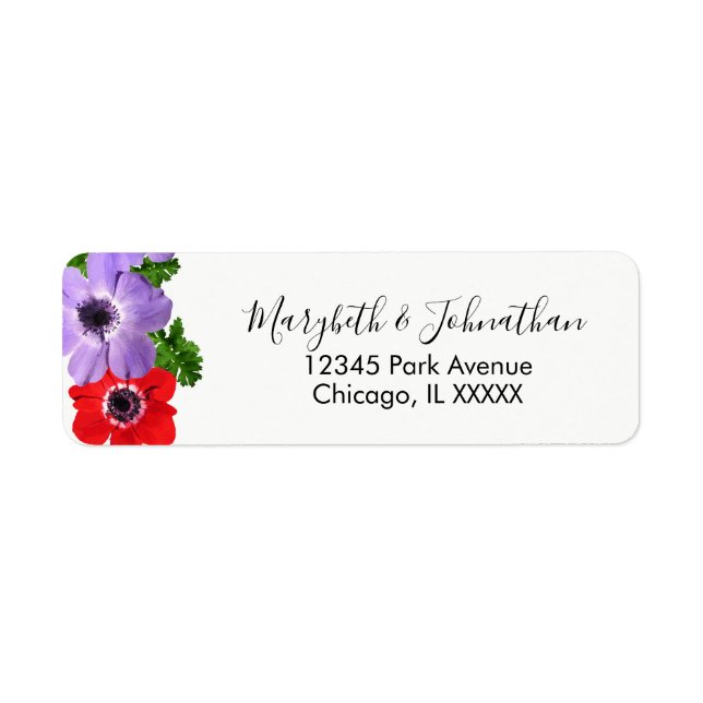 Watercolor Anemone Floral Wedding Address Label (Front)