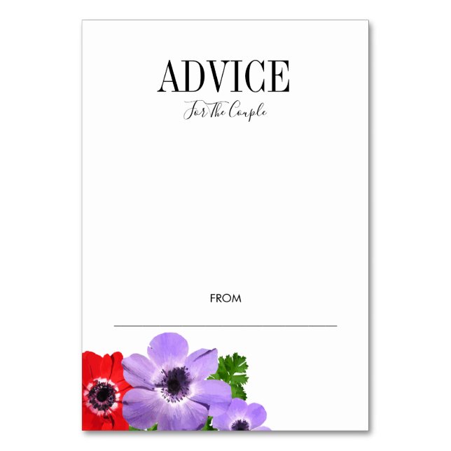 Watercolor Anemone Floral Wedding Advice Card (Front)