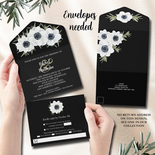 Watercolor Anemone Floral Wedding All In One Invitation