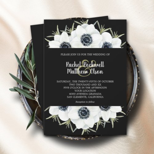 Watercolor Anemone Floral Wedding Invitation