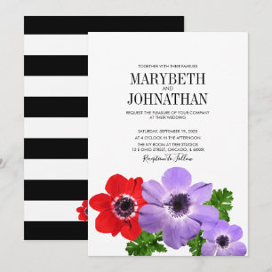 Watercolor Anemone Floral Wedding Invitation Card