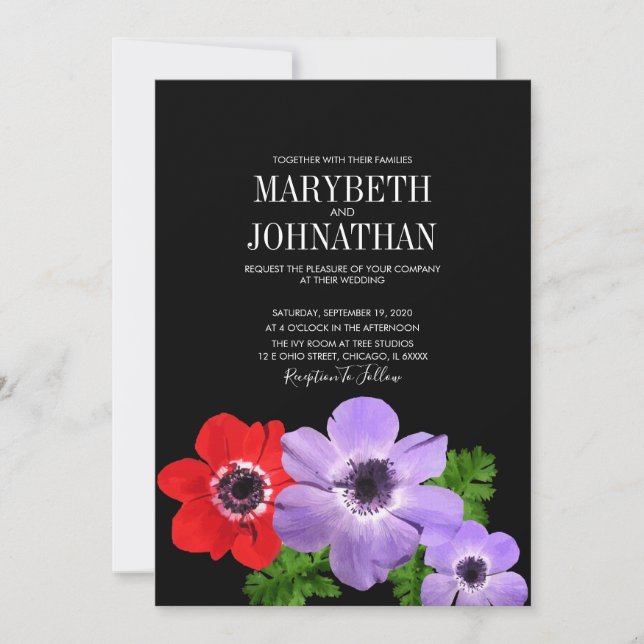 Watercolor Anemone Floral Wedding Invitation Card (Front)