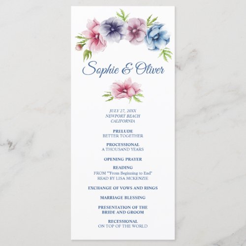 Watercolor Anemone Flower Wedding Ceremony Program