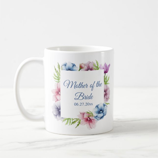 Watercolor Anemone Flower Wedding Coffee Mug (Left)