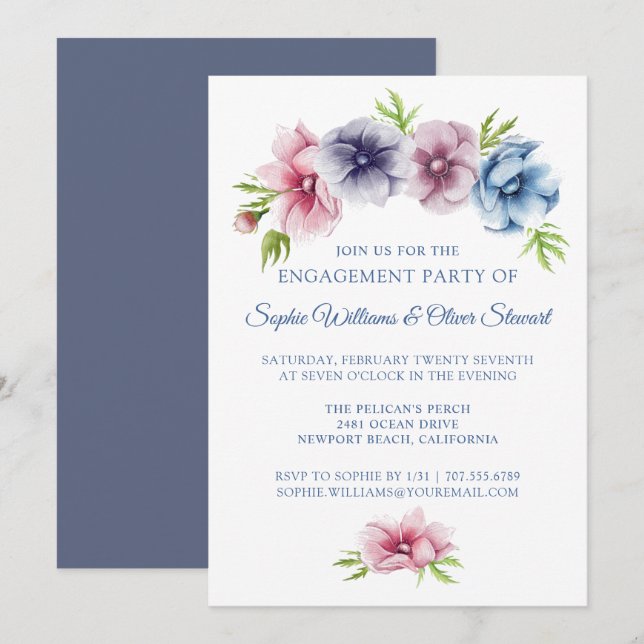 Watercolor Anemone Flower Wedding | Engagement Invitation (Front/Back)