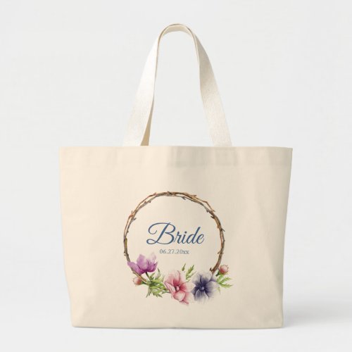 Watercolor Anemone Flower Wedding Large Tote Bag