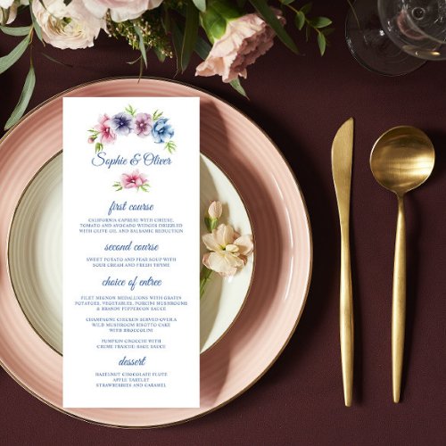 Watercolor Anemone Flower Wedding Menu Card