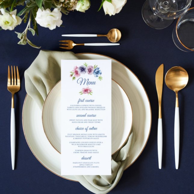 Watercolor Anemone Flower Wedding Menu Card (Creator Uploaded)