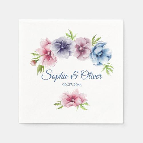 Watercolor Anemone Flower Wedding Napkins