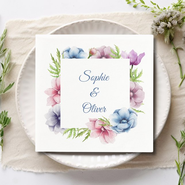Watercolor Anemone Flower Wedding Napkins (Creator Uploaded)