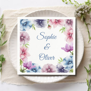 Watercolor Anemone Flower Wedding Napkins