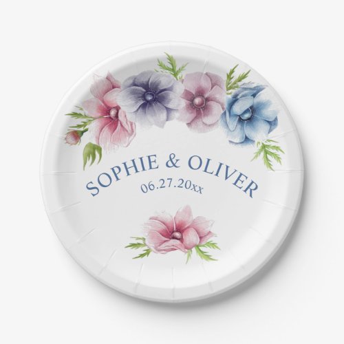 Watercolor Anemone Flower Wedding Paper Plates