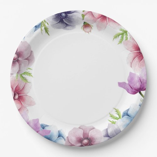 Watercolor Anemone Flower Wedding Paper Plates