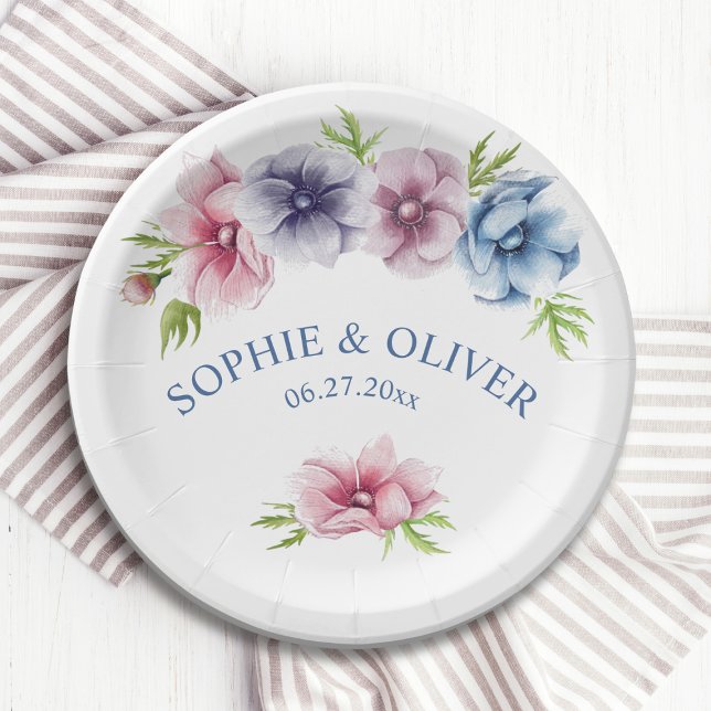 Watercolor Anemone Flower Wedding Paper Plates (Creator Uploaded)