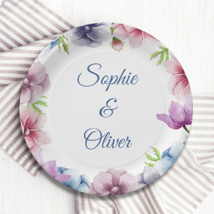 Watercolor Anemone Flower Wedding Paper Plates