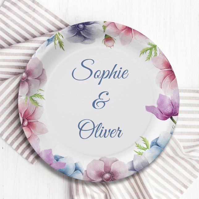 Watercolor Anemone Flower Wedding Paper Plates (Creator Uploaded)