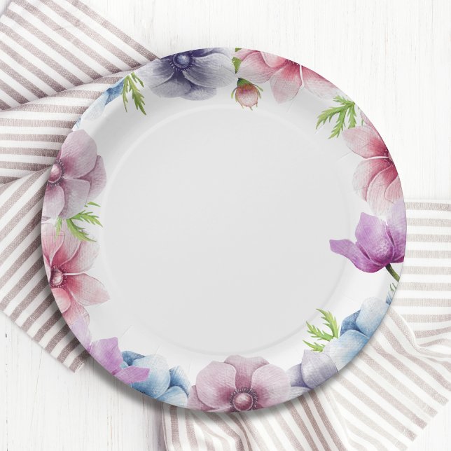 Watercolor Anemone Flower Wedding Paper Plates (Creator Uploaded)