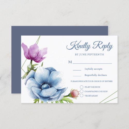 Watercolor Anemone Flower Wedding RSVP Cards
