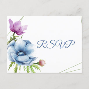 Watercolor Anemone Flower Wedding RSVP Invitation Postcard