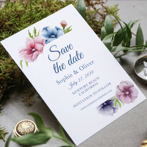 Watercolor Anemone Flower Wedding Save The Date