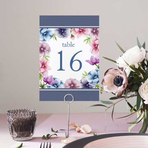 Watercolor Anemone Flower Wedding Table Number