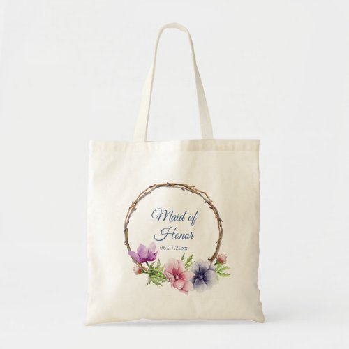 Watercolor Anemone Flower Wedding Tote Bag