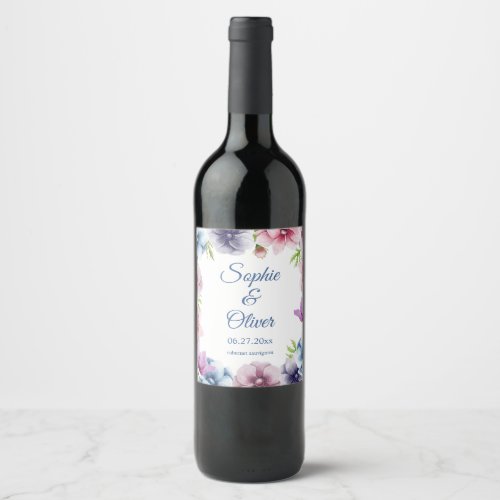 Watercolor Anemone Flower Wedding Wine Label