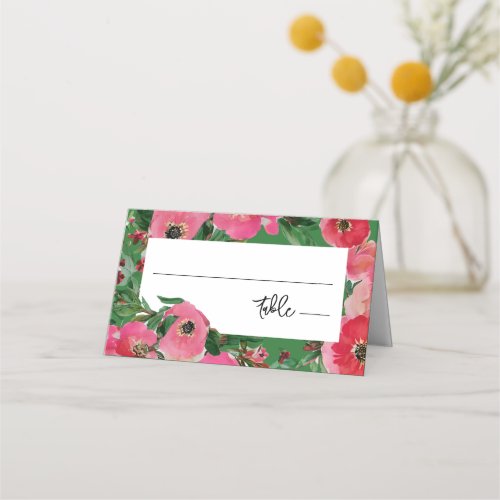 Watercolor Anemone Green Wedding Place Card