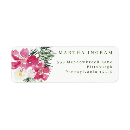 Watercolor Anemone  Pink Flower And Spruce Label