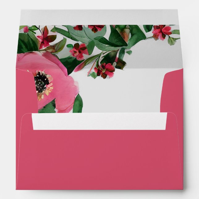 Watercolor Anemone Pink Wedding Envelope (Back (Bottom))