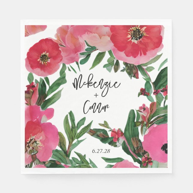 Watercolor Anemone Wedding Napkins (Front)