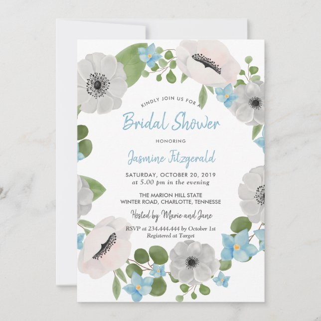 Watercolor Anemones Floral Wreath | Bridal Shower Invitation (Front)