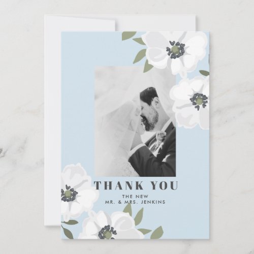 Watercolor Anemones Wedding Photo Thank You Card