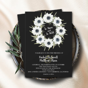 Watercolor Anemones Wreath Wedding Invitation