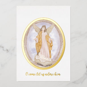 Watercolor Angel and baby Jesus custom Christmas Foil Holiday Card