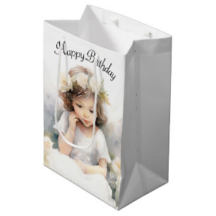 Watercolor Angel Birthday Girl Medium Gift Bag
