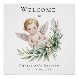 Watercolor Angel Feather Wing Baptism Welcome Sign