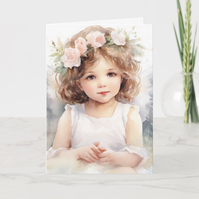 Watercolor Angel Girl For Girl Card (Front)