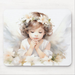 Watercolor Angel Girl Mouse Pad