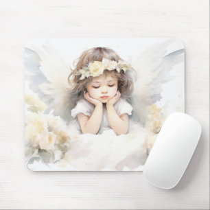 Watercolor Angel Girl Mouse Pad